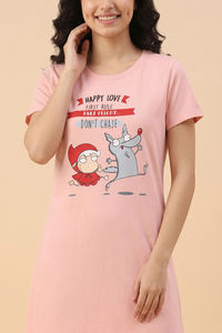 Zivame Farm Lore Knit Cotton Knee Length Nightdress - Pale Rosette — thumbnail 5